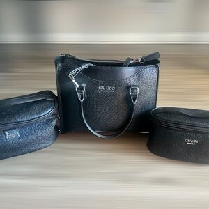 GUESS Black Embossed Toiletry Bag Set